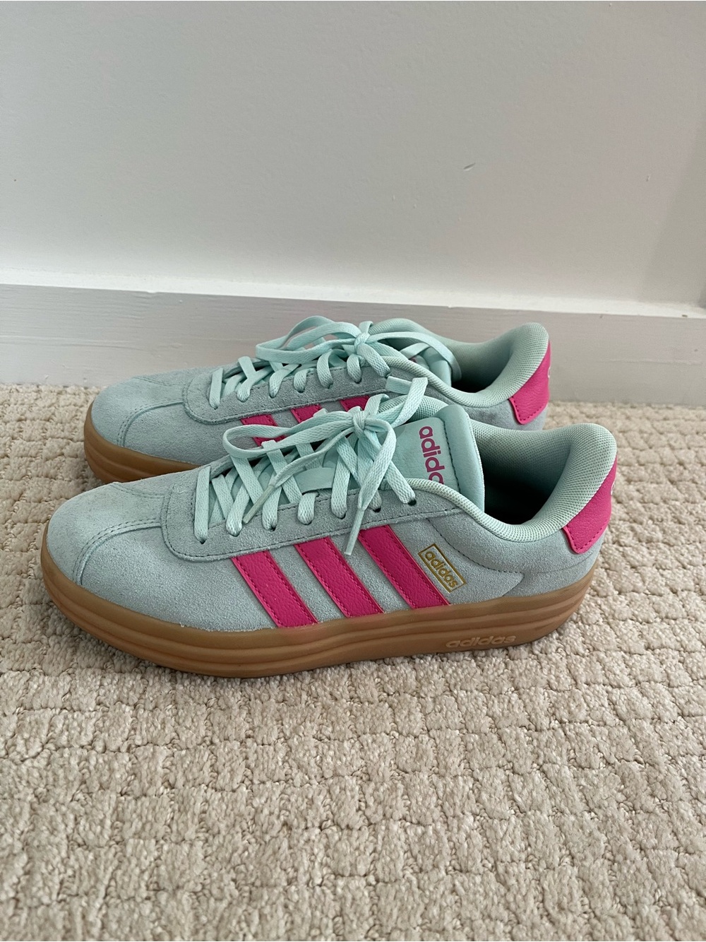 adidas Mint and Pink Suede Platform Sneakers-size 6 1/2
